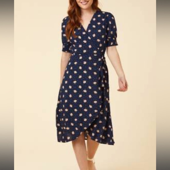 Joanie Navy Shells and Polka Dot Wrap Dress US 12 UK 16 Savannah Outer Space - Picture 5 of 5